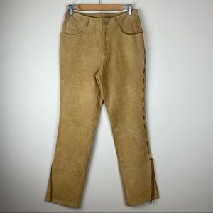 Vintage Tan Suede Leather Pants Size 8 Western Fringe Boho Cowgirl